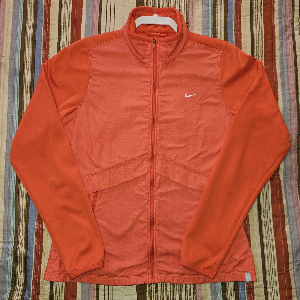 Nike Red-Orange Full-Zip Jacket Womens Size Medium Therma Fit Zip Up Long Sleeve